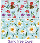 Double-sided sand-free Beach Towel - Daisies and flowers