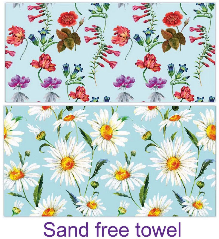 Double-sided sand-free Beach Towel - Daisies and flowers