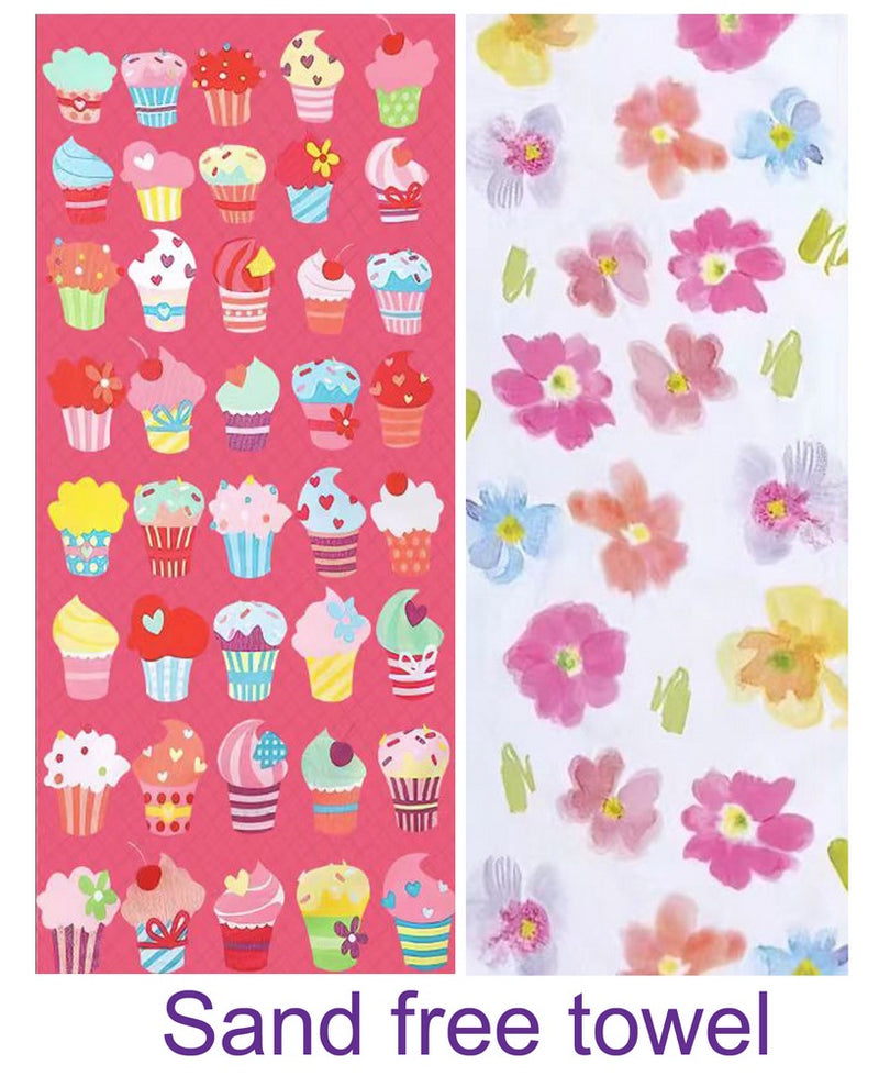 Double-sided sand-free Beach towel - Cupcakes & Flowers