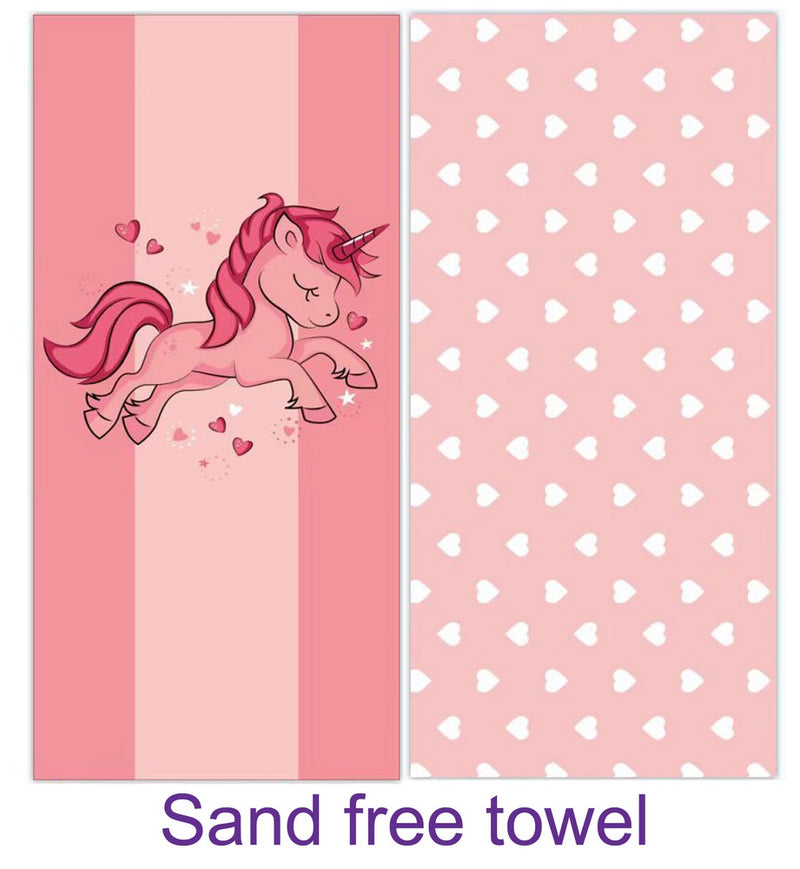 Double sided sand free  Beach Towel - Unicorn & Hearts