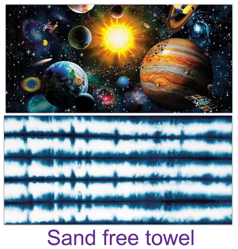 Double-sided sand-free Beach Towel - Solar system and sound waves