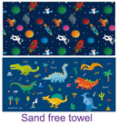 Double-sided sand-free Beach  towel - Dinosaurs astronauts and rockets