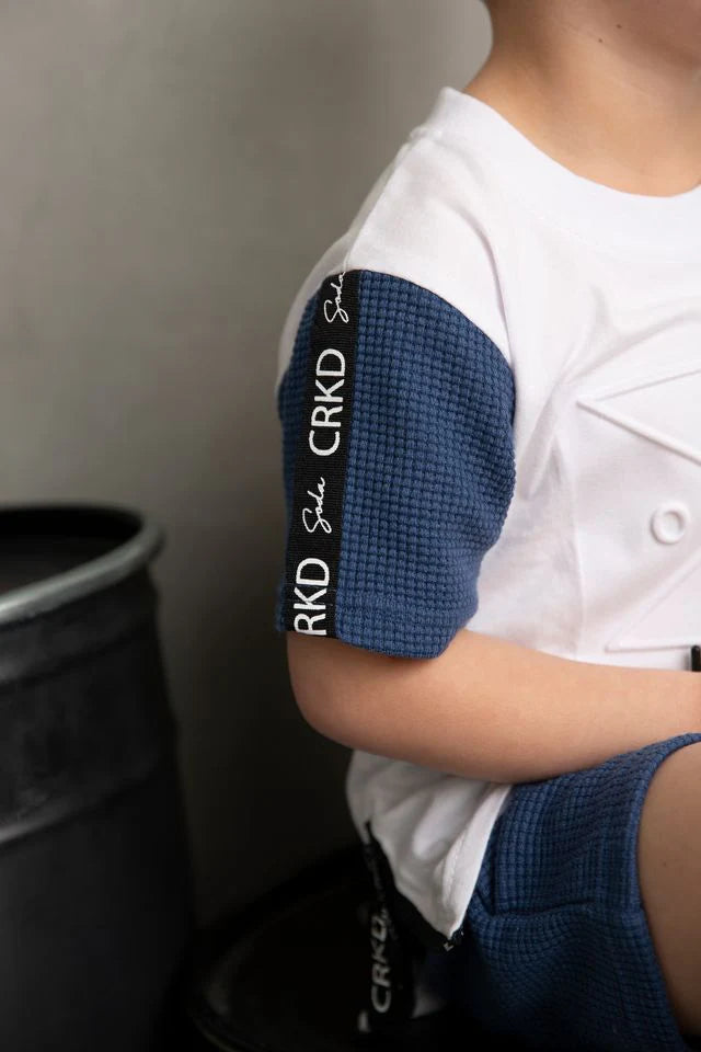 Cracked Soda | Bentley Embossed Tee - White /Denim blue - Baby boys