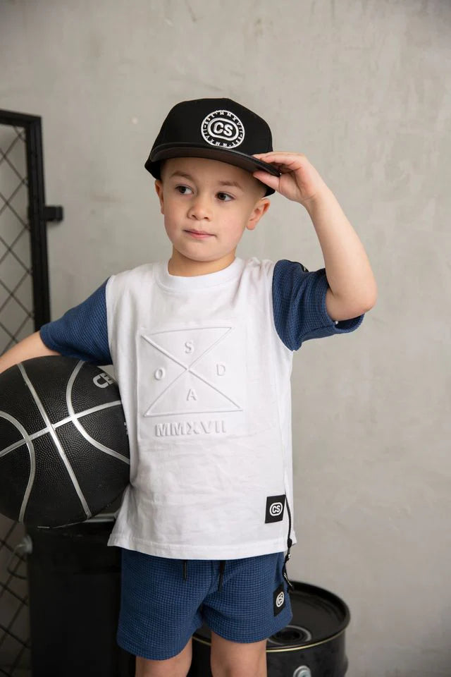 Cracked Soda | Bentley Embossed Tee - White /Denim blue - Baby boys