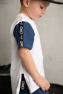 Cracked Soda | Bentley Embossed Tee - White /Denim blue - Baby boys