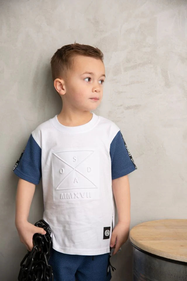 Cracked Soda | Bentley Embossed Tee - White /Denim blue - Baby boys