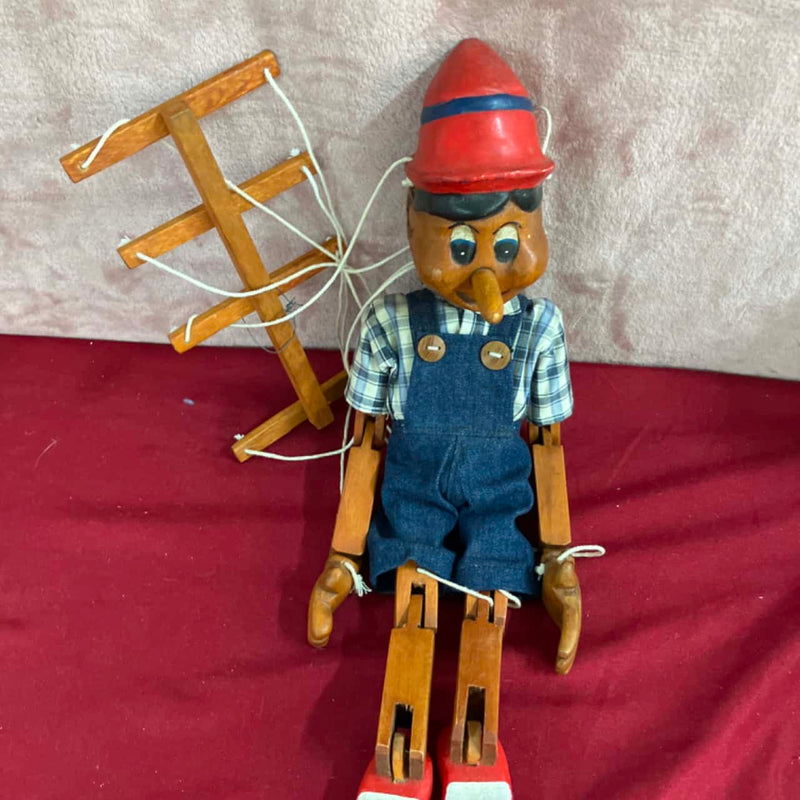 Vintage Pinocchio Hand Carved Wooden Marionette / Puppet