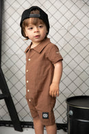 Cracked Soda | Dash Linen Romper - Mocha