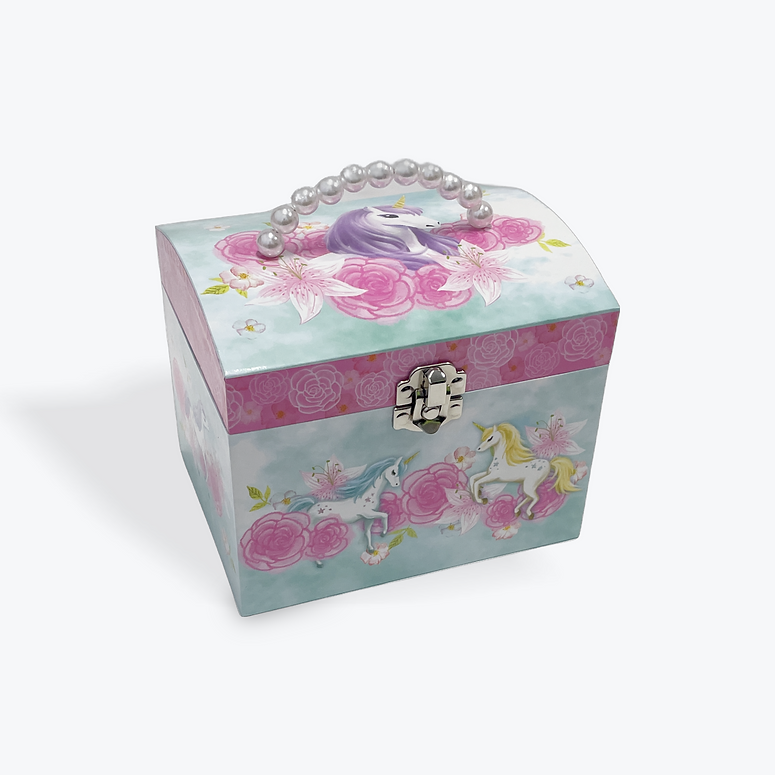 beautiful Unicorn and Roses Pearl handle musical jewellery box