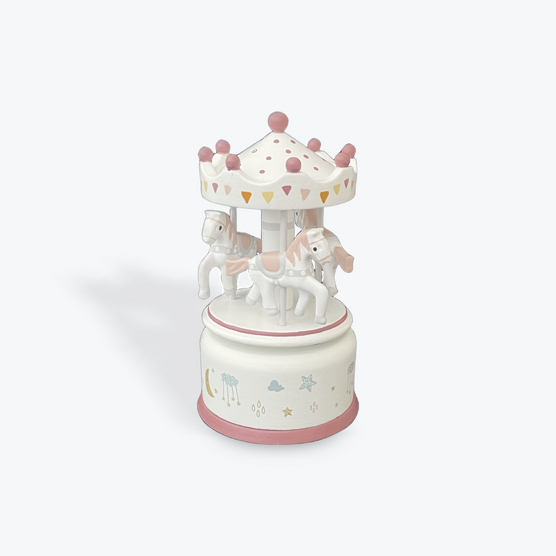 Wooden Musical Horse Carousel - small Pink & White