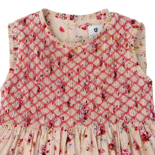 Korango | Hand Smocked Floral Dress-Rose