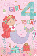 DELUXE HAPPY BIRTHDAY  -  4TH GIRLS MERMAID CARD