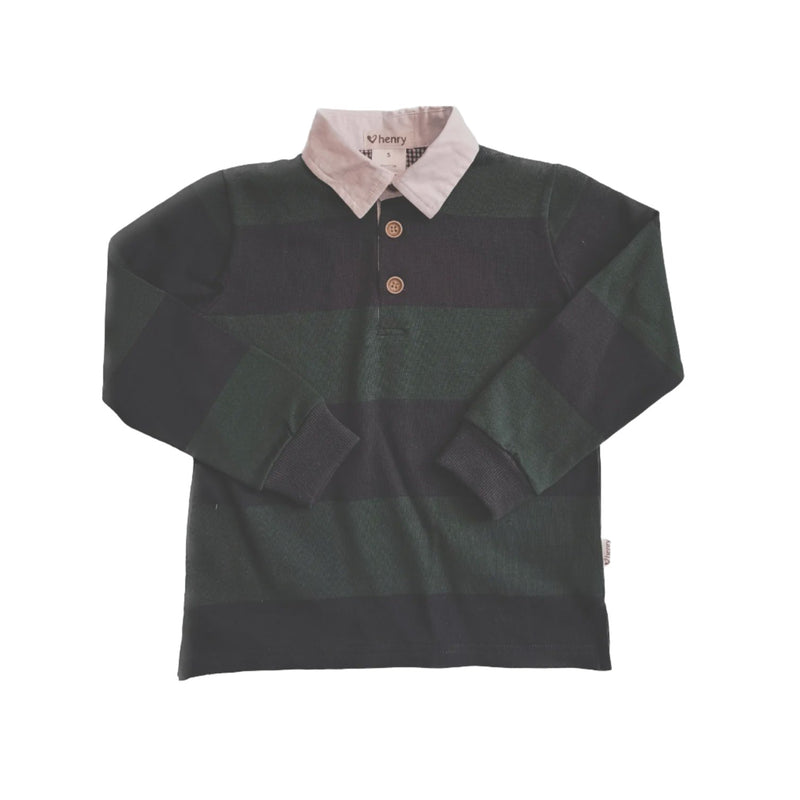 Love Henry | Freddie Rugby Polo-Green Stripe