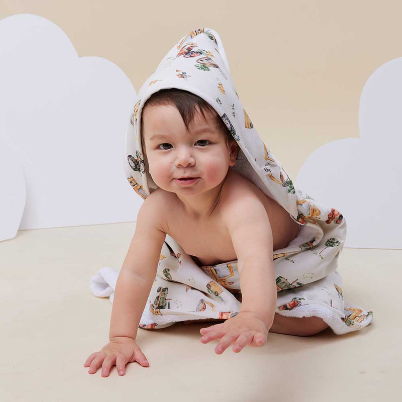 Snuggle Hunny | Diggers & Tractors Organic Hooded Baby Towel