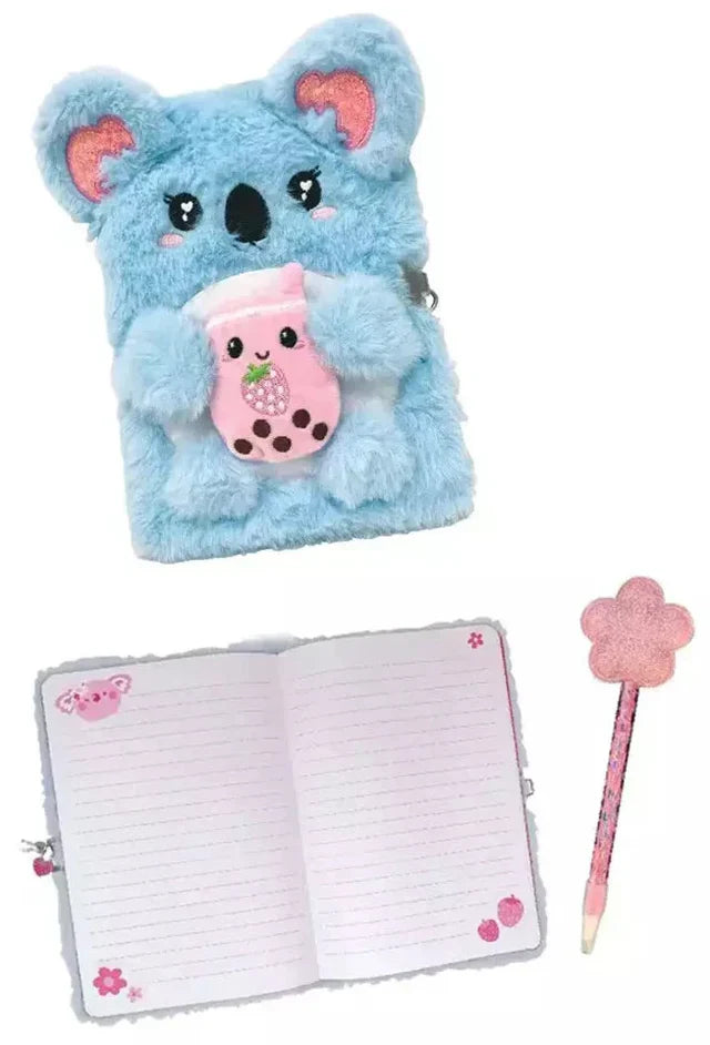 Hot Focus | Fuzzy Diary Koala Diary Book With Lock Set