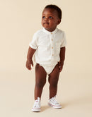 Designer Kidz | Leo S/S Button Romper-Ivory