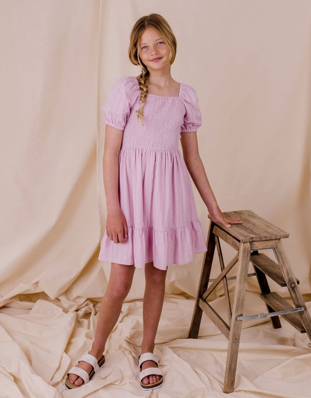 Designer Kidz | Natalie Shirred Dress-Lavender