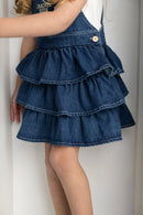 Cracked Soda | indigo Denim layered pinafore - Blue