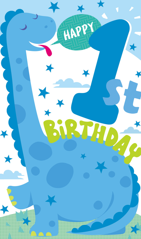 Happy 1st Birthday Card - Dino