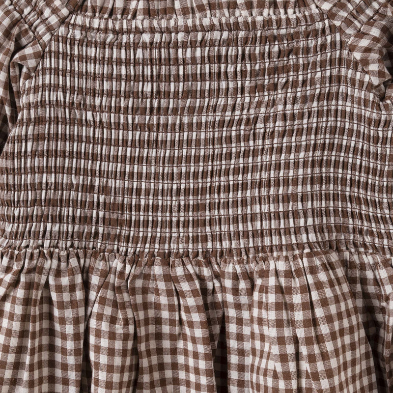 Designer Kidz | Lily L/S Puff Sleeve Dress - Choc Gingham