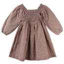 Designer Kidz | Lily L/S Puff Sleeve Dress - Choc Gingham