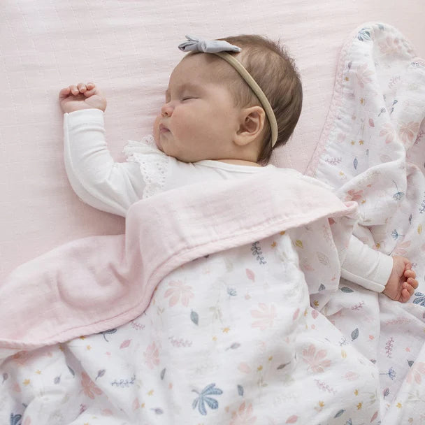Living Textiles Muslin Cot Blanket  - Botanical Blush