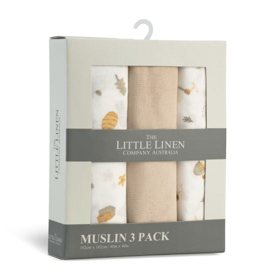 LITTLE LINEN MUSLIN 3PK - NECTAR BEAR