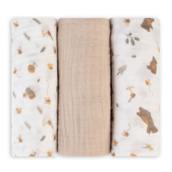 LITTLE LINEN MUSLIN 3PK - NECTAR BEAR