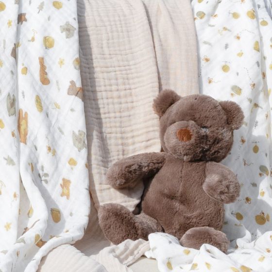 LITTLE LINEN MUSLIN 3PK - NECTAR BEAR