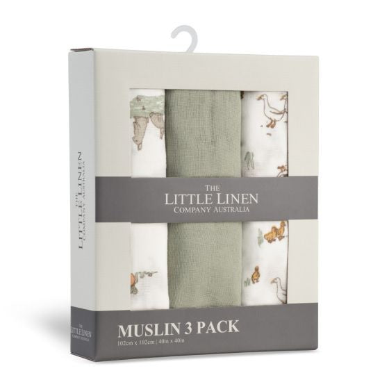 LITTLE LINEN MUSLIN 3PK - FARMYARD LAMB