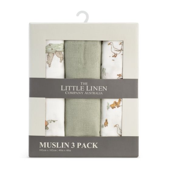 LITTLE LINEN MUSLIN 3PK - FARMYARD LAMB