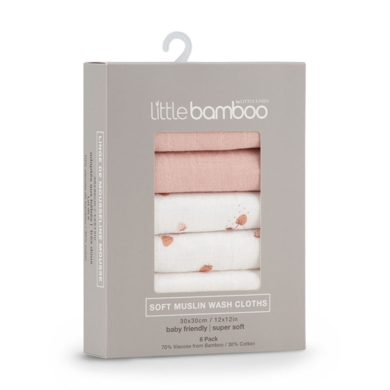 LITTLE BAMBOO MUSLIN WASHERS 6PK - WHISPER Dusky Rose