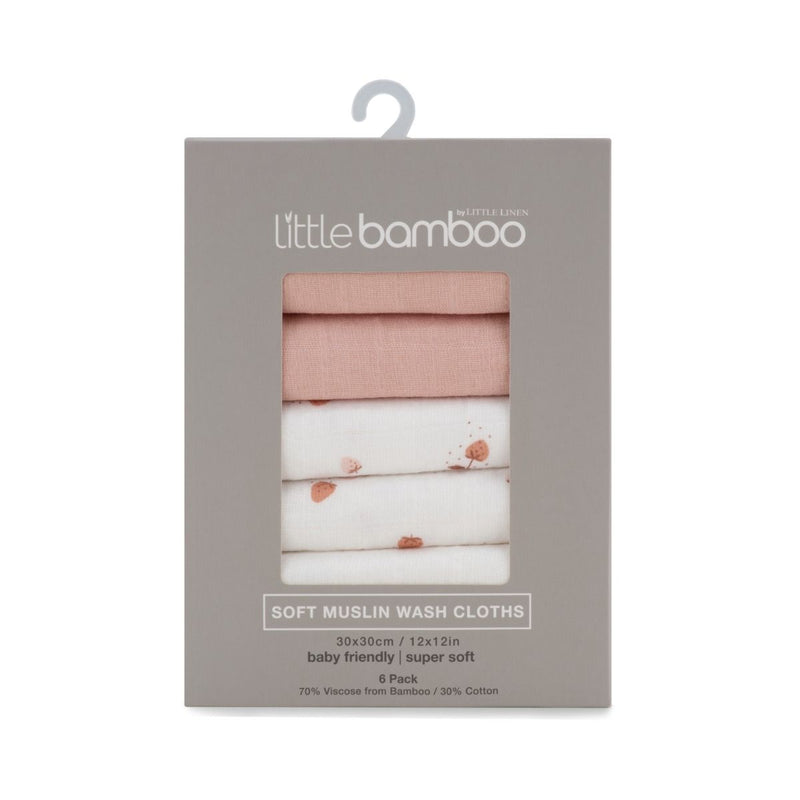 LITTLE BAMBOO MUSLIN WASHERS 6PK - WHISPER Dusky Rose