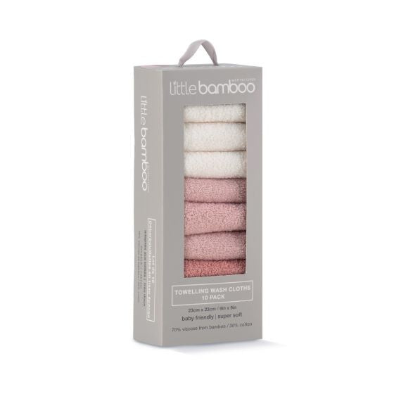 Little Bamboo Towelling Washer 10pk - Dusty Rose