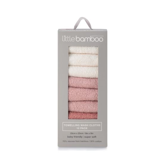 Little Bamboo Towelling Washer 10pk - Dusty Rose