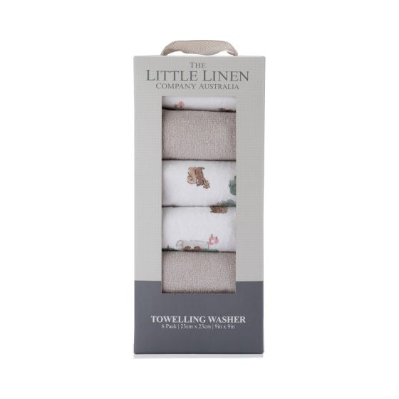 Little Linen Towelling Washer 6pk - Willow Bear