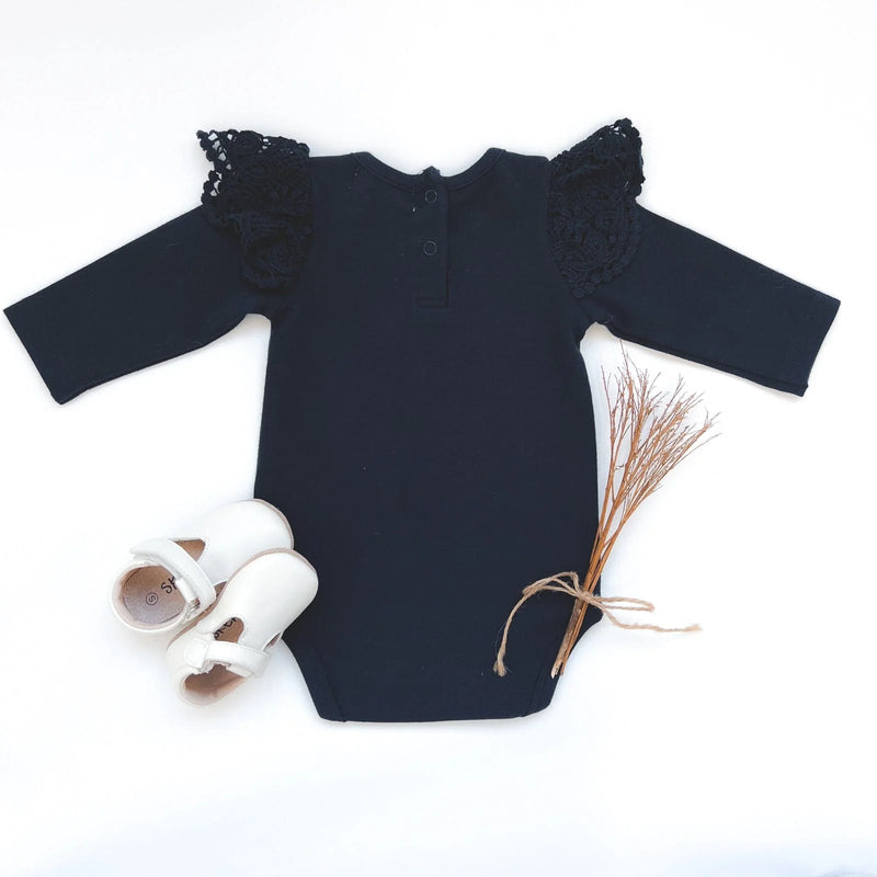 Love Henry | Lace Sleeve Onesie - Navy