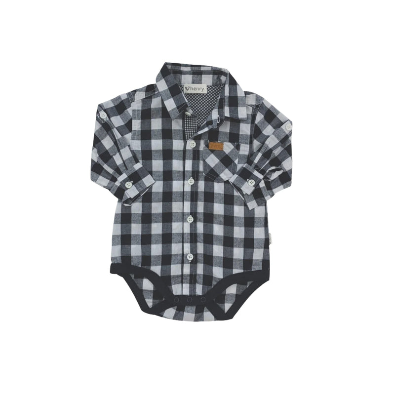 Love Henry | Dress Shirt Romper - Large Navy Check