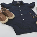 Love Henry | Baby Boys Dress Shirt Romper - Navy