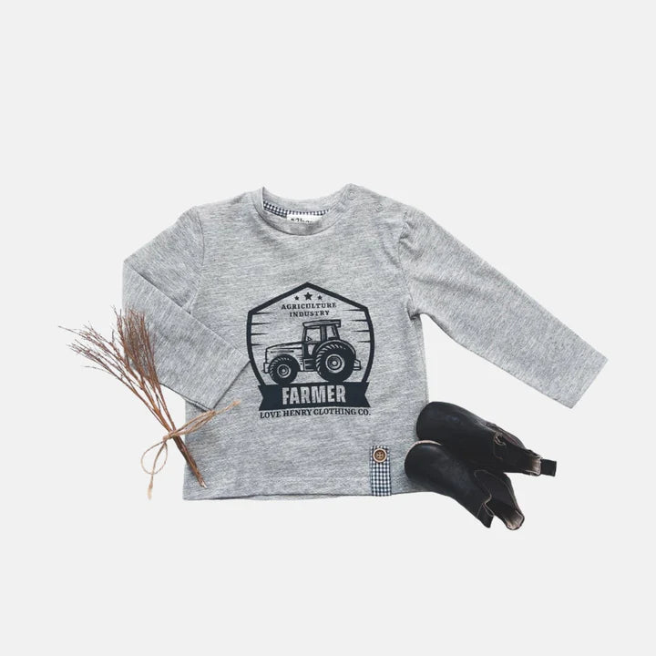 Love Henry |  Baby Boys LS Graphic Tee - Farmer Tractor