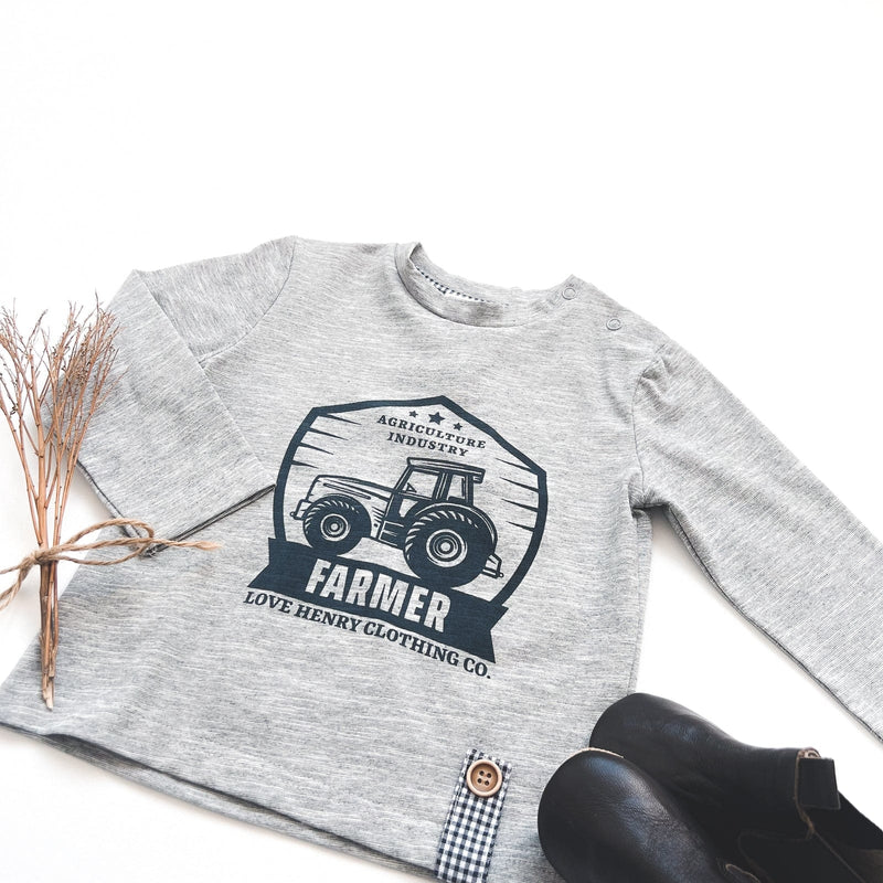 Love Henry |  Baby Boys LS Graphic Tee - Farmer Tractor