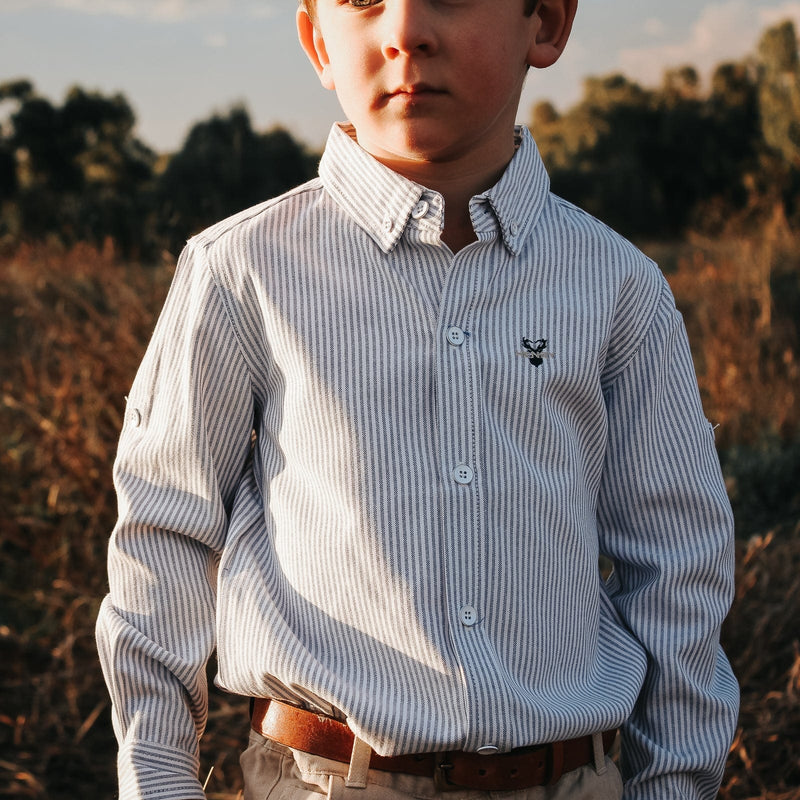 Boys Dress Shirt - Navy Pinstripe