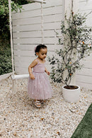 Confetti Kidz |Ribbed Tulle Dress - Mauve Butterflies