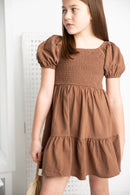 Cracked Soda | Skylar Puff Sleeve Dress - Mocha