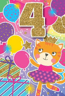 Party Age | Glitter Cat 4 yrs girl Birthday Card
