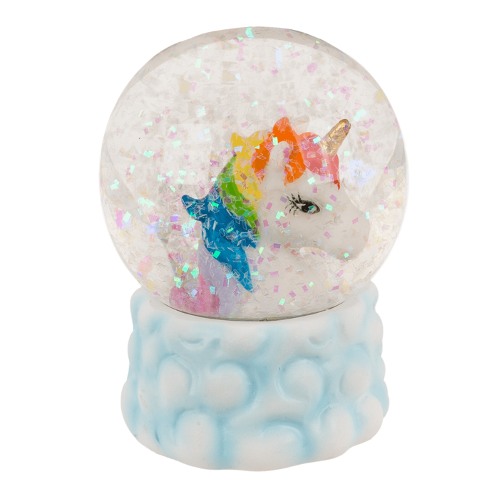 Polyresin glitter globe, unicorn on cloud