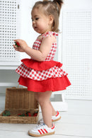 Cracked Soda |  Poppy Check Ruched Layered Dress Red