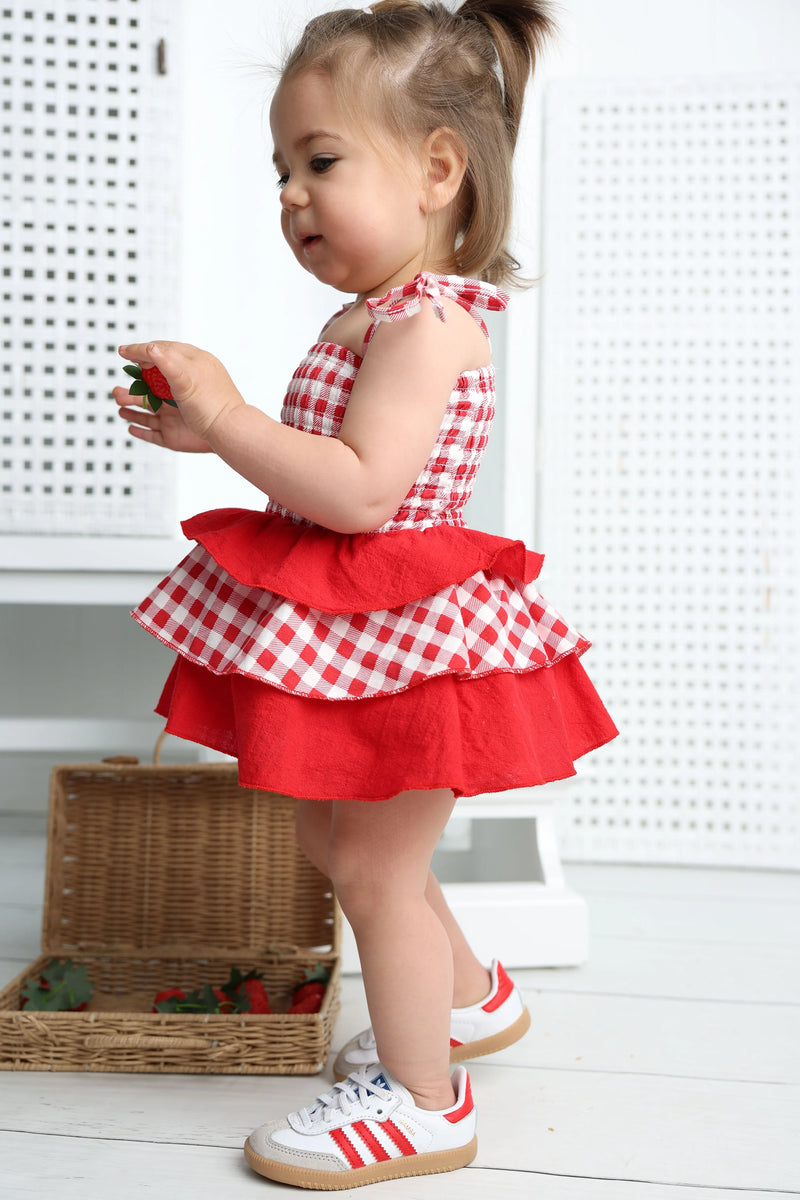 Cracked Soda |  Poppy Check Ruched Layered Dress Red