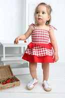 Cracked Soda |  Poppy Check Ruched Layered Dress Red