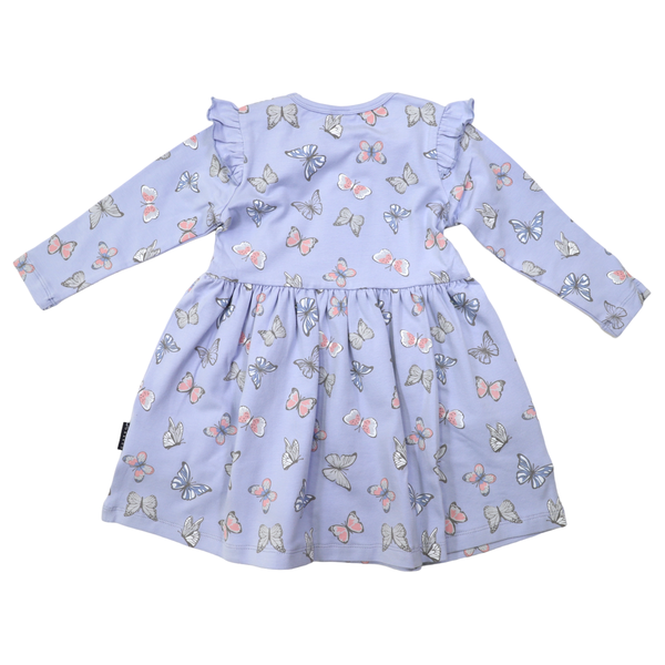 Korango | Butterfly Print Long Sleeve Dress - Blue Heron